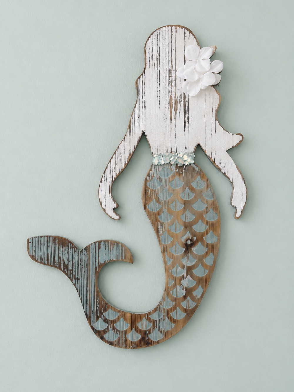 Large Coastal Mermaid Wall Decor 10x25 Fire Glass Belt hand detailed by me